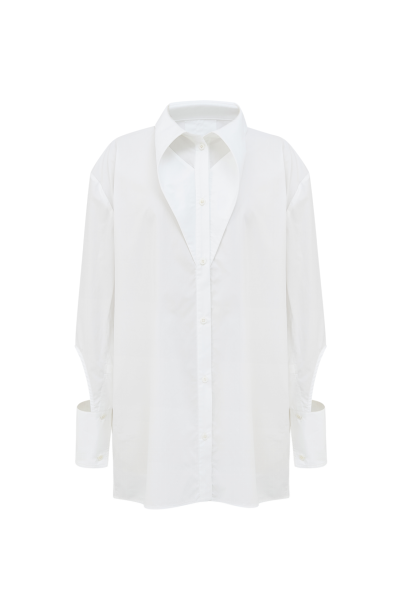 Shaped collar and cuffs hollowed out loose fitting white shirt