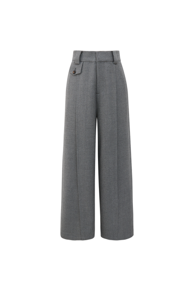 Wool coarse twill wide leg pants