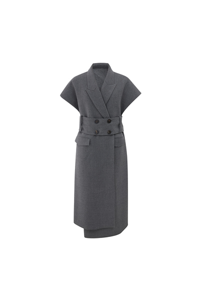 Worsted wool wide sleeveless jacket